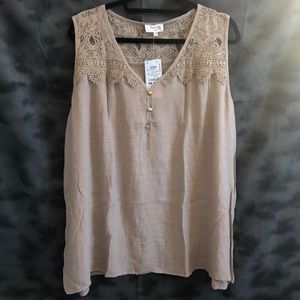 Tan lace top sleeveless blouse
